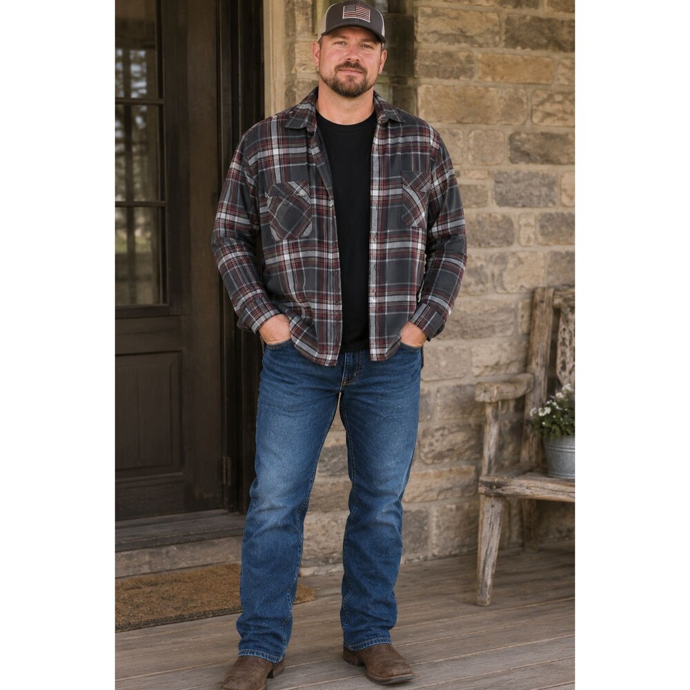 Wolverine Mens XXL Plaid Flannel Lined Shacket Shirt Jacket Workwear Black Red